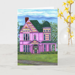 Rosa viktorianskt hus 1800-tal romantiskt dockhus kort