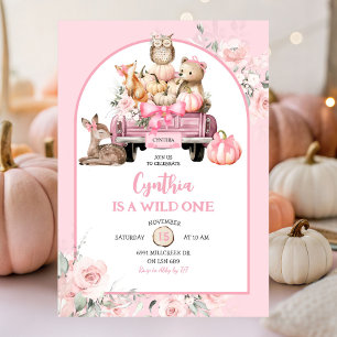 Rosa Vild 1 Woodland Pumpkin Lastbil 1:a födelseda Inbjudningar