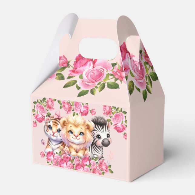 Rosa Vild Animal Girl Baby Shower eller Birthday Presentaskar (Framsidan Sidan)