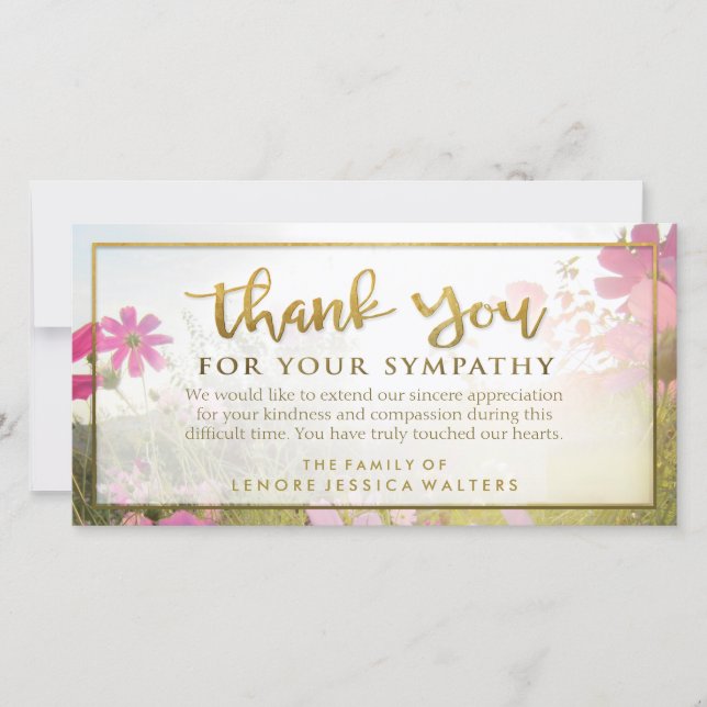 Rosa Vild Blommor Golden Tack Sympathy Card Kort (Framsida)