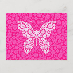 Rosa Vild Flowers Butterfly Vykort