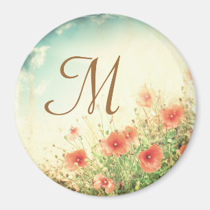 Rosa Vild Flowers in Fält Monogram Initial Magnet