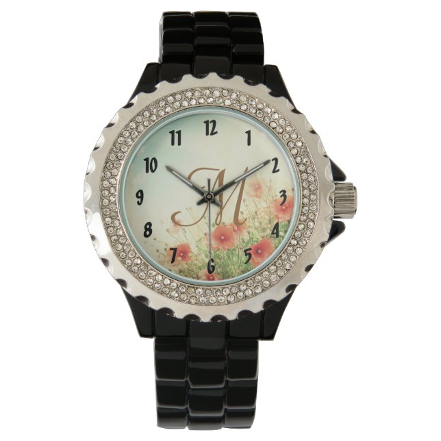 Rosa Vild Flowers in Fält Wrist Watch Watch Armbandsur (Framsida)