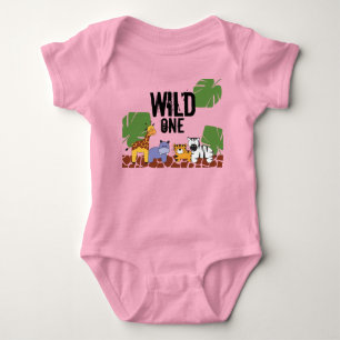 Rosa VILD ONE Safari Jungle Theme Första födelse T Shirt