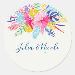 Rosa Vild Rain Forest Evergreen Bröllop Runt Klistermärke