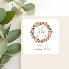 ROSA VILD RO Blommigt Garland 50:e Bröllop tack Fyrkantigt Klistermärke