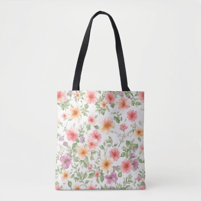Rosa vild ro blommönster, boho tygkasse (Framsida)