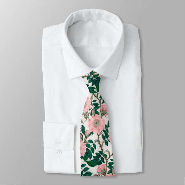 Rosa Vild Ro Flowers & Grönt Löv Mönster Slips (Bunden)