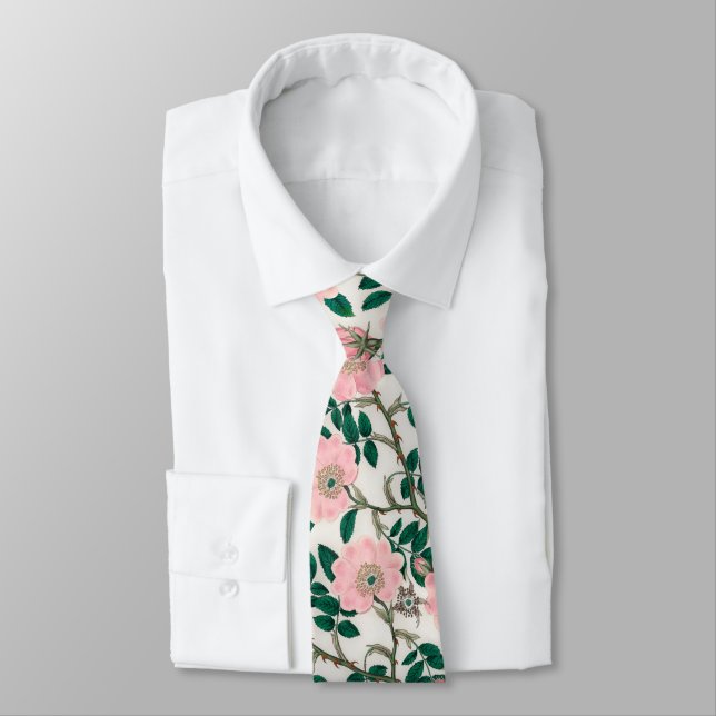 Rosa Vild Ro Flowers & Grönt Löv Mönster Slips (Bunden)