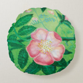 Rosa Vild Ro Illustration Rund Kudde