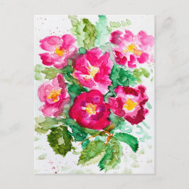 Rosa vild ro vattencolor blommigt bouquet helg vykort