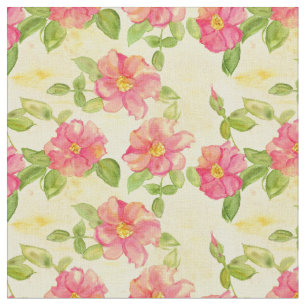 Rosa Vild Ro Watercolor Flowers Gult Tyg