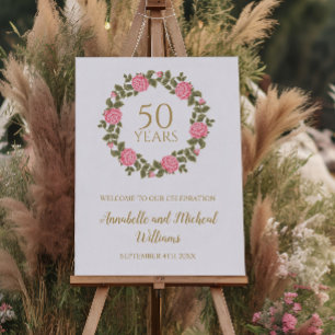 ROSA VILD RO WREATH 50:e Bröllop Välkommen Poster