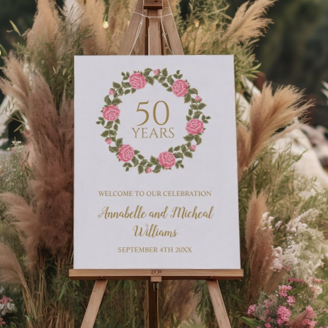 ROSA VILD RO WREATH 50:e Bröllop Välkommen Poster (Skapare uppladdad)