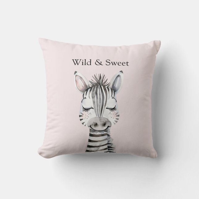 Rosa Vild & Söt Zebra Kudde (Framsida)