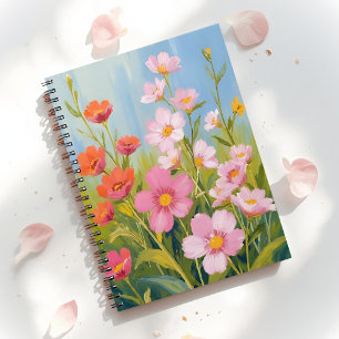 Rosa vilda blommor Akvarell blomsterkonst Anteckningsbok