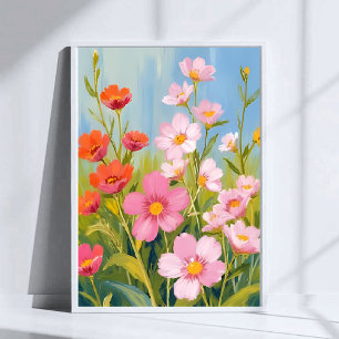 Rosa vilda blommor Akvarell blomsterkonst Poster