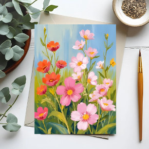Rosa vilda blommor Akvarell blomsterkonst Vykort