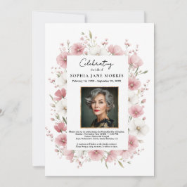 Rosa vilda blommor begravningsinbjudan inbjudningar