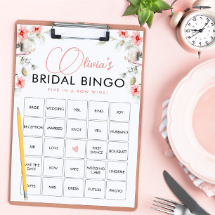 Rosa vilda blommor Bingo Bröllopsdusch spelkort Inbjudningar