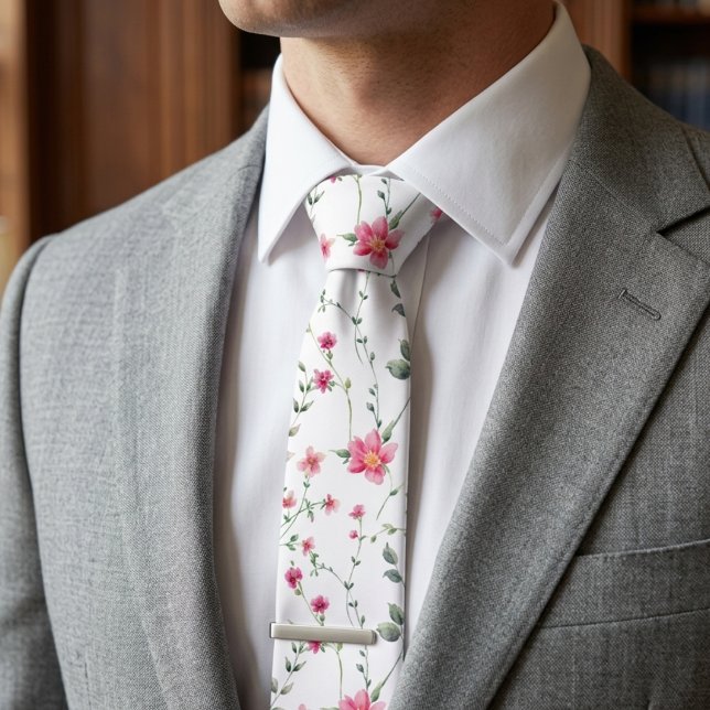 Rosa vilda blommor boho trendigt unikt slips (Skapare uppladdad)