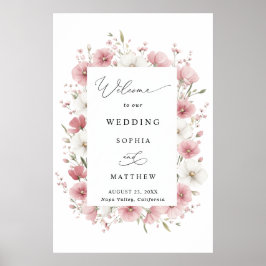 Rosa vilda blommor bröllop poster