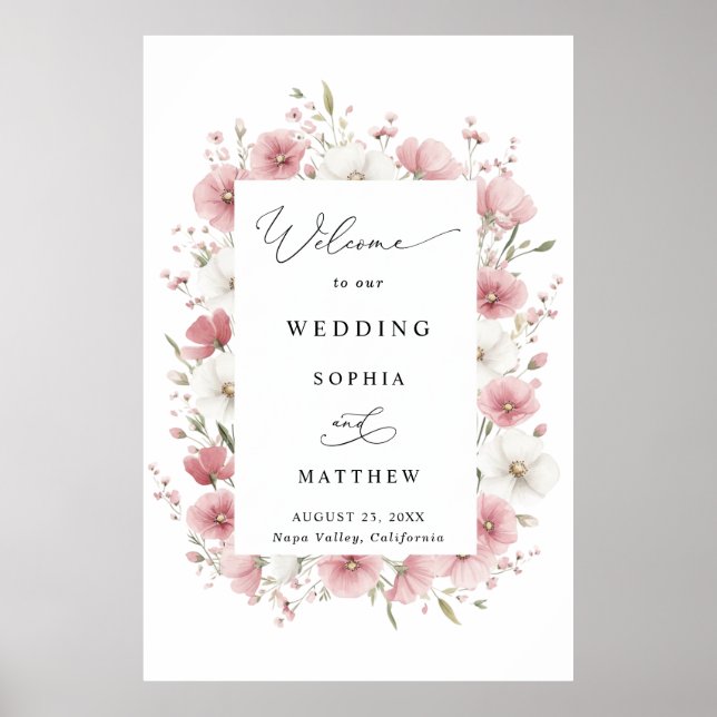 Rosa vilda blommor bröllop poster (Framsidan)