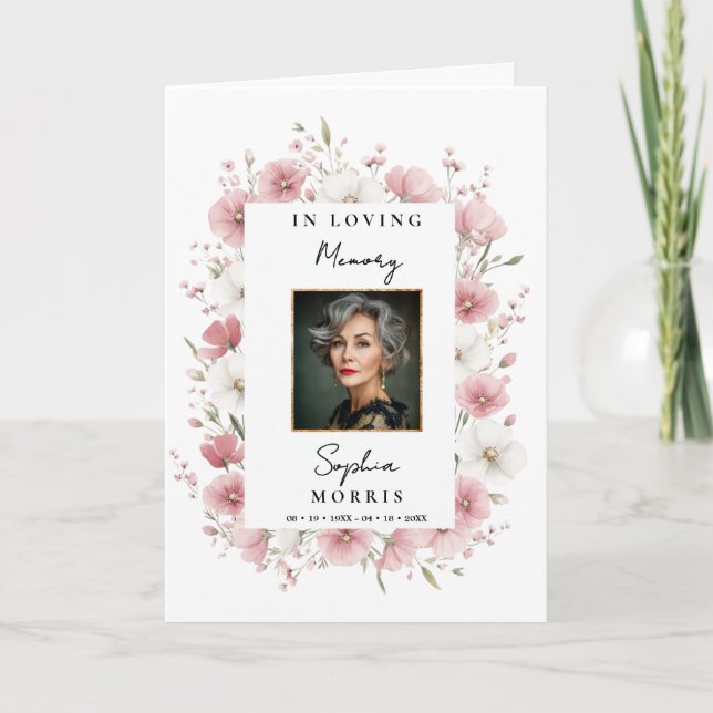 Rosa vilda blommor Foto Minnesgudstjänst Program (Framsida)