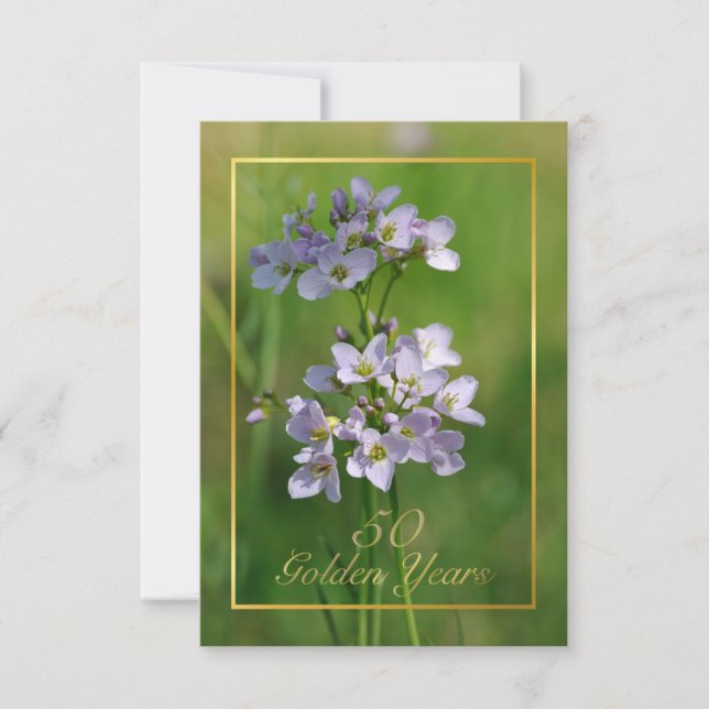 Rosa vilda blommor Golden Wedding bröllopsinbjudan Inbjudningar (Framsida)