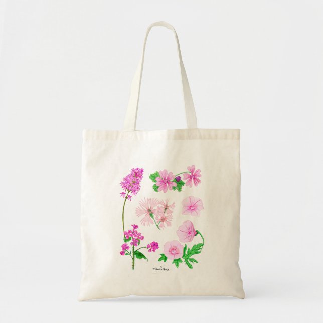 Rosa vilda blommor i vattenfärger 1 sida. tygkasse (Framsidan)