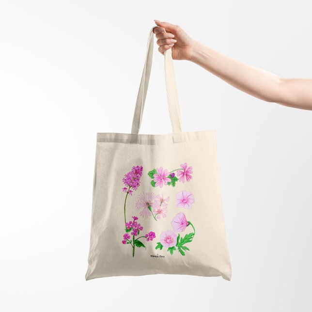Rosa vilda blommor i vattenfärger tygkasse (Hand bag with hand painted watercolor flowers)