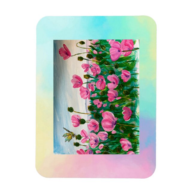 Rosa vilda blommor  magnet (Vertikal)