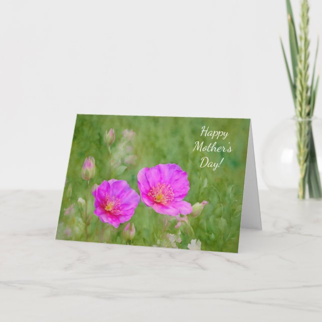 Rosa vilda blommor mor dagskort kort (Framsida)