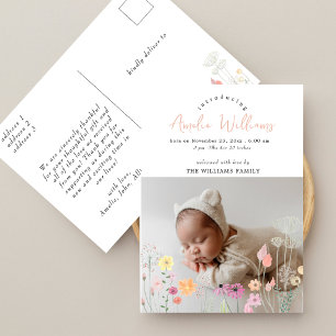 Rosa vilda blommor överläggsfotografi för baby sho vykort