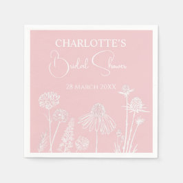 Rosa vilda blommor skissade bröllopsdusch med blom pappersservett