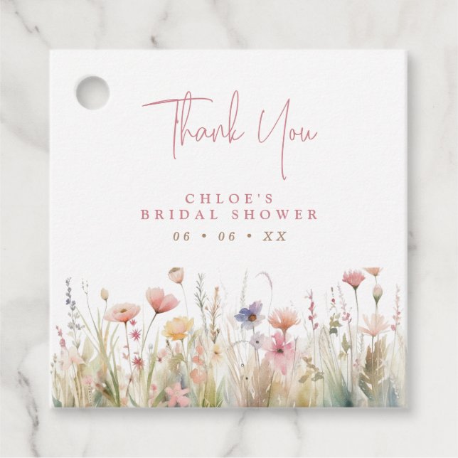 Rosa vilda blommor tack bröllopsfest gåvor etiketter (Framsida)