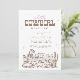 Rosa Vilda västern Öken Babyfirande Cowboy Vintage Inbjudningar