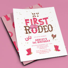 Rosa Vilda western Cowgirl 1st Birthday Party Inbjudningar