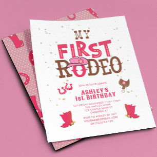 Rosa Vilda western Cowgirl 1st Birthday Party Inbjudningar