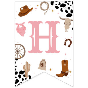 Rosa Vilda western Rodeo Girl Grattis på födelseda Vimplar