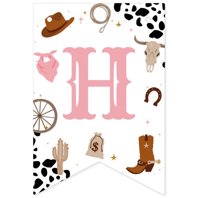 Rosa Vilda western Rodeo Girl Grattis på födelseda Vimplar (Andra flaggan)