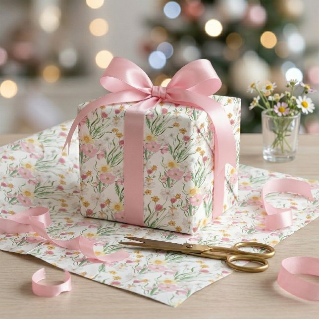 Rosa vildblomma akvarell presentpapper (Pink Wildflower Watercolor Wrapping Paper)