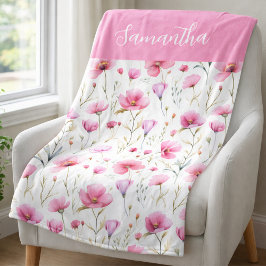 Rosa vildblomma akvarellnamn  fleecefilt