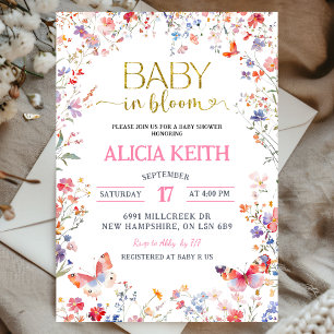Rosa vildblomma Baby i blom Baby Shower Inbjudningar