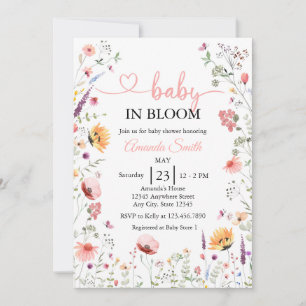 Rosa vildblomma Baby I Knopp Blommig Bebis Shower Inbjudningar