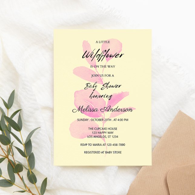 Rosa vildblomma baby shower inbjudan för flickor   (Skapare uppladdad)