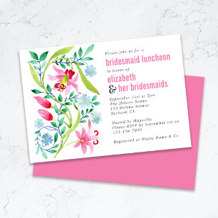 Rosa vildblomma blommig brudtärna lunch inbjudningar