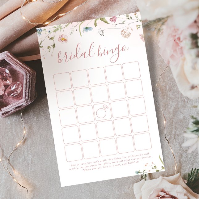 Rosa vildblomma Boho bröllopsdusch bingo spel (Pink Wildflower Boho bridal shower bingo game)