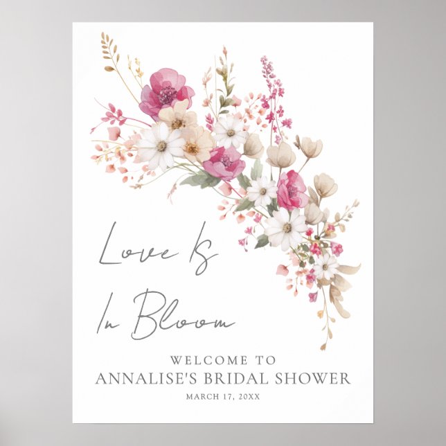 Rosa Vildblomma Bröllopsdusch Poster (Framsidan)