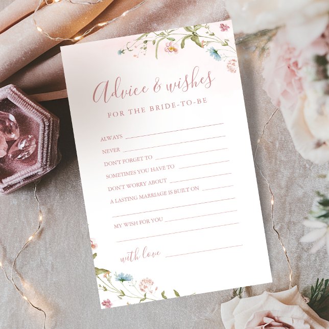Rosa vildblomma bröllopsråd & önskekort (Pink Wildflower wedding advice & wishes card)
